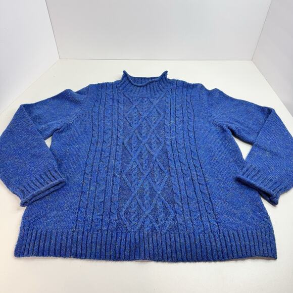 Alfred Dunner Petites Mock Neck Cable Knit Sweater Royal Blues Metallic Threads - Picture 1 of 6